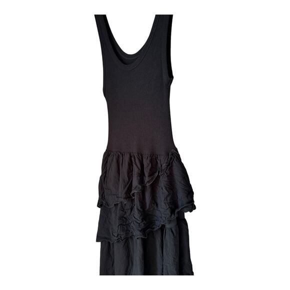Zara black sleeveless boho ribbed tank top ruffle tiered maxi dress size XS - Picture 13 of 16
